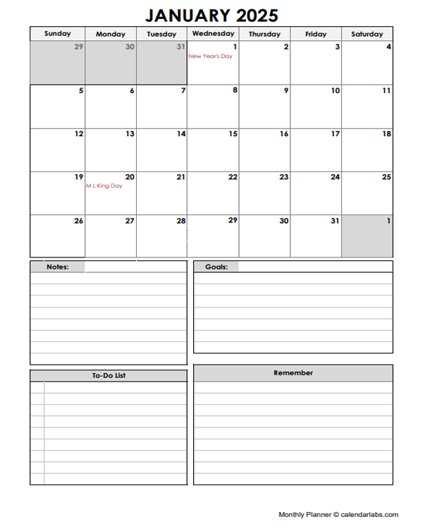 At A Glance 2025 Monthly Planner