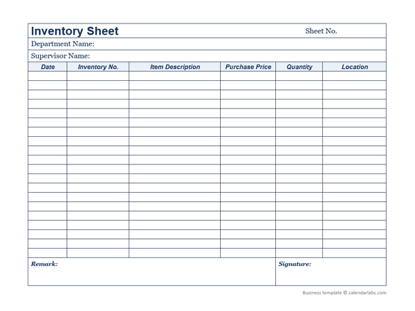 Business Inventory Template