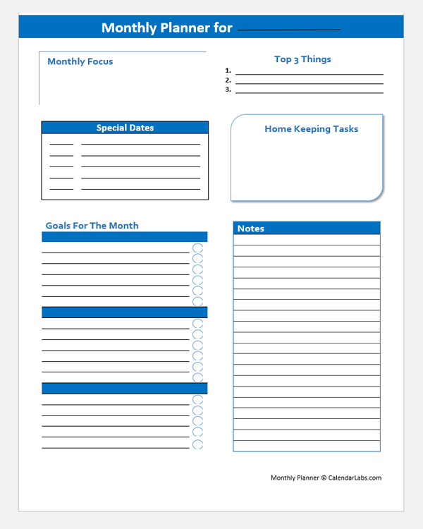 Editable Monthly Goal Planner