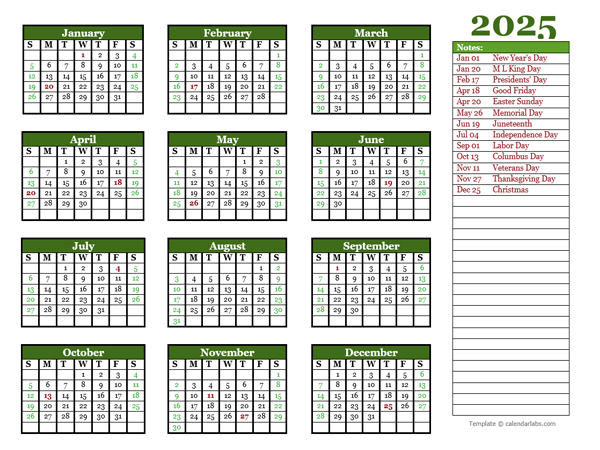 2025 Yearly Calendar Word Template