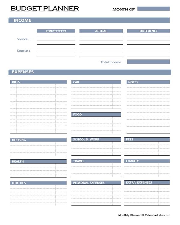 Free Monthly Budget Planner