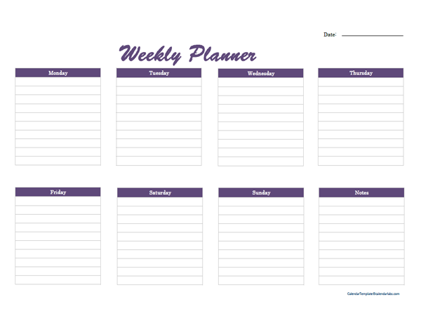 Free Weekly Onenote Planner