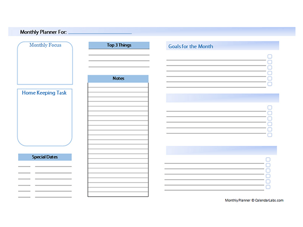 Landscape Monthly Planner