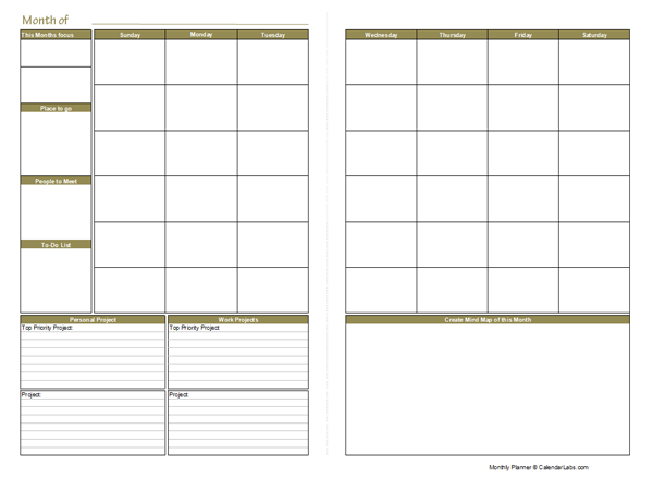 Printable Monthly Planner Template A3