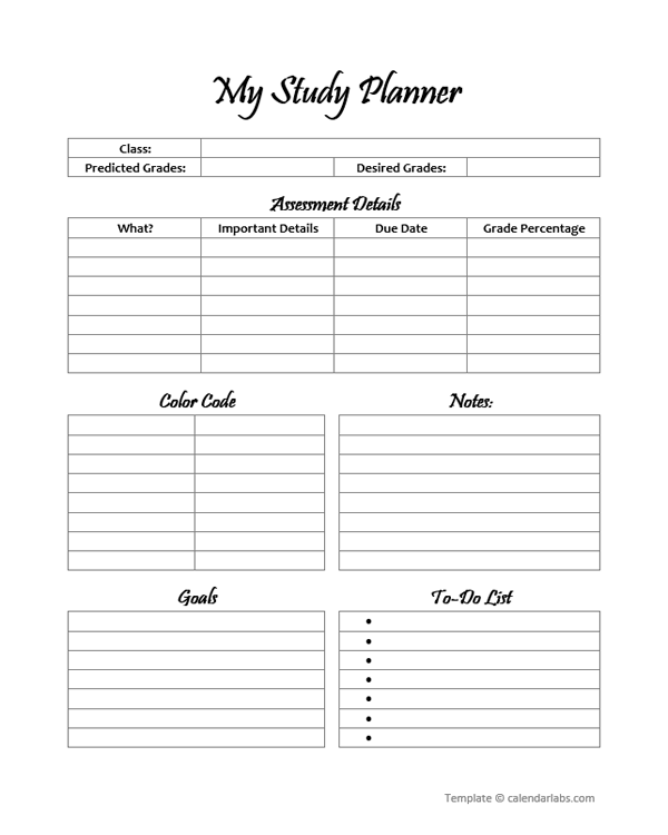 Printable My Study Planner