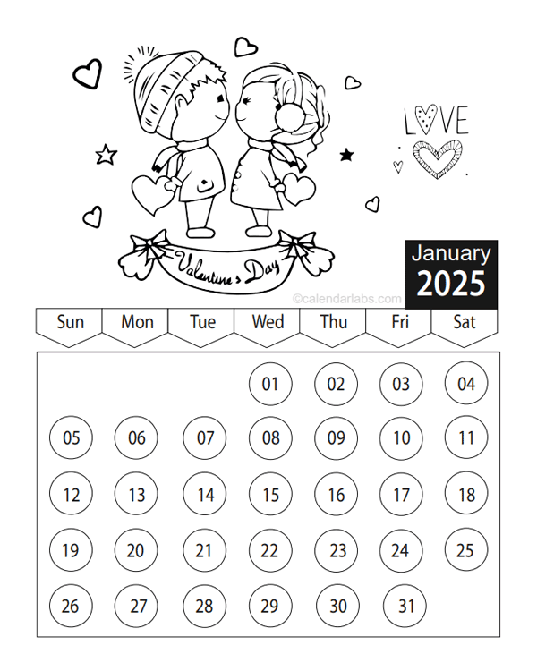 Valentines Day 2025 Coloring Calendar