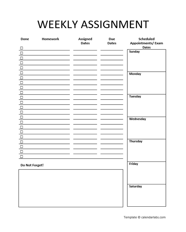 Free Weekly Assignment Planner - Free Printable Templates