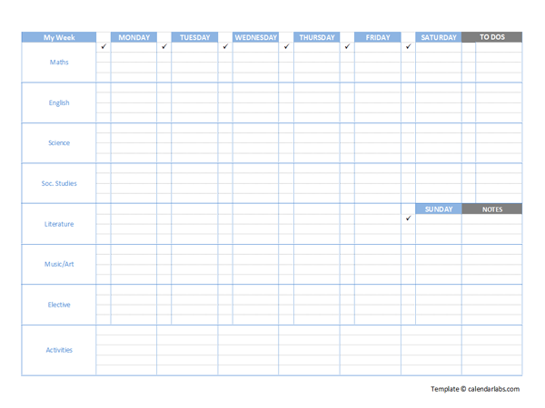 Weekly Student Calendar