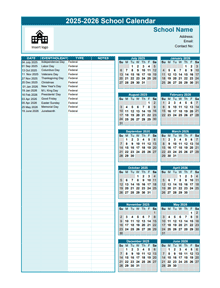 2025-2026 Jul-Jun Yearly School Calendar Template Excel