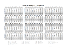 Fiscal Calendar 2025-2026 Templates