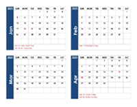 2025 Four Month Calendar Template