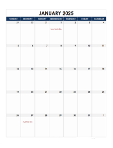 2025 Australia Calendar Spreadsheet Template