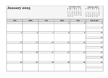 2025 Blank Three Month Calendar
