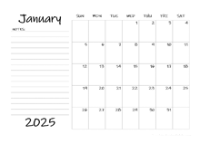 2025 Blank Calendar Template With Notes