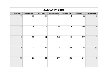 2025 Blank Monthly Calendar