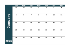 2025 Monthly Blank Calendar