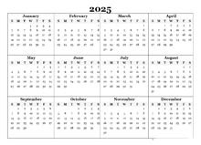 2025 Blank Yearly Calendar Template