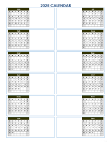 2025 Blank Yearly Calendar Template Vertical Design