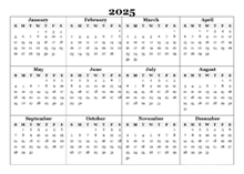 2025 Blank Yearly Calendar Template