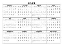 2025 Blank Yearly Word Calendar Template