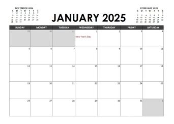 2025 Calendar Planner South Africa Excel