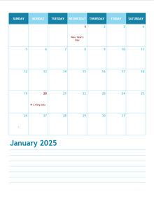 2025 Months Calendar Template