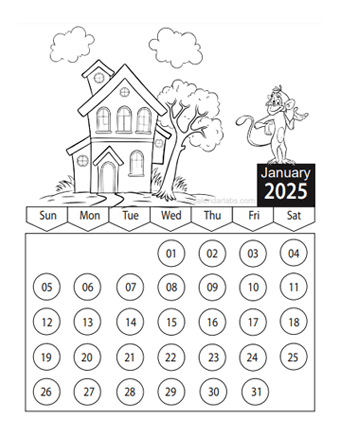 2025 Cartoon Character Coloring Calendar