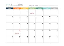 2025 Monthly Word Calendar In Colorful Design