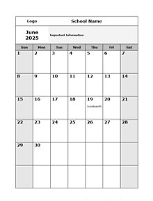 2025 Editable Monthly School Jun-Sep Calendar