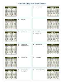 2025 Editable Yearly Calendar Aug-July