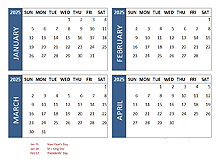 2025 Excel 4 Month Calendar Template