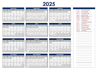 2025 Excel Yearly Calendar