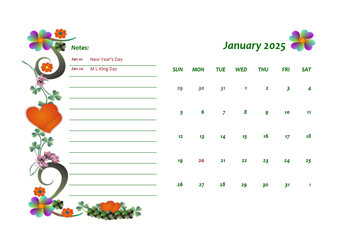 2025 Floral Monthly Kids Calendar Template