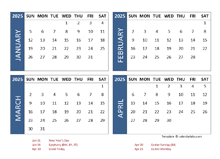 2025 Four Month Calendar with Germany Holidays