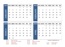 2025 Four Month Calendar with India Holidays