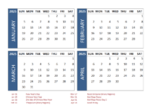 2025 Four Month Calendar with Malaysia Holidays