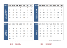 2025 Four Month Calendar with Netherlands Holidays