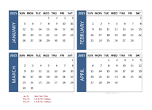 2025 Four Month Calendar with UAE Holidays