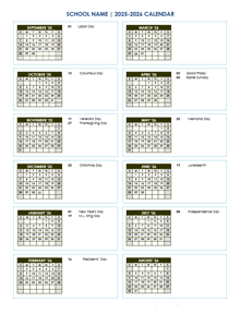 2025 Free School Yearly Calendar Sep