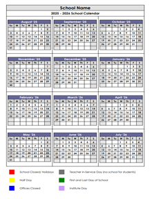 2025 Google Docs School Vertical Yearly Calendar