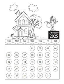 2025 Kids Cartoon Character Coloring Calendar