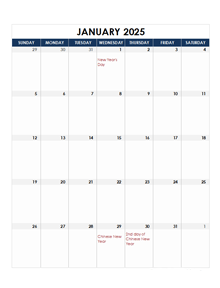 2025 Malaysia Calendar Spreadsheet Template