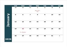 2025 Monthly Calendar Template