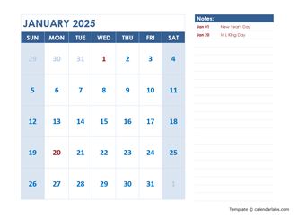 2025 Monthly Calendar Template Landscape