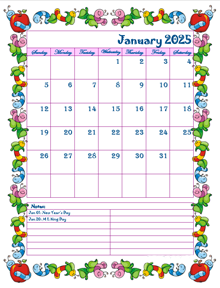 2025 Monthly Kid Kindergarten Calendar Template