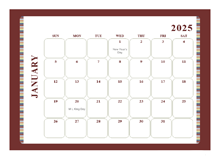 2025 Calendar Template Large Boxes