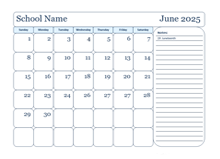 2025 Monthly Free School Jun-Sep Calendar
