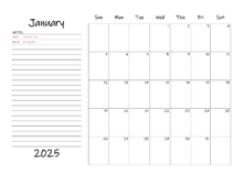 2025 Monthly Large Calendar With Notes