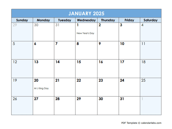 2025 Monthly PDF Calendar To Print