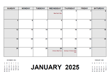 2025 Monthly Planner with Singapore Holidays